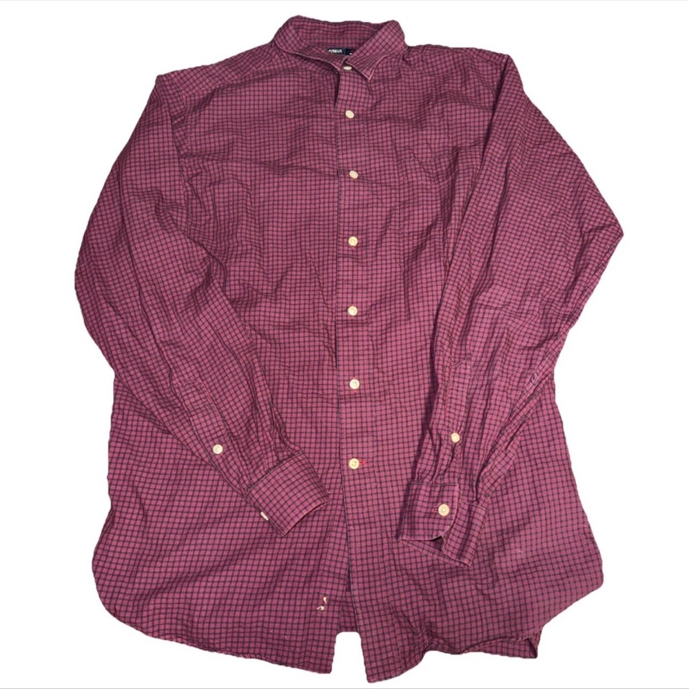Cremieux‎ Burgundy Navy Plaid Long Sleeve Button Up Size Medium